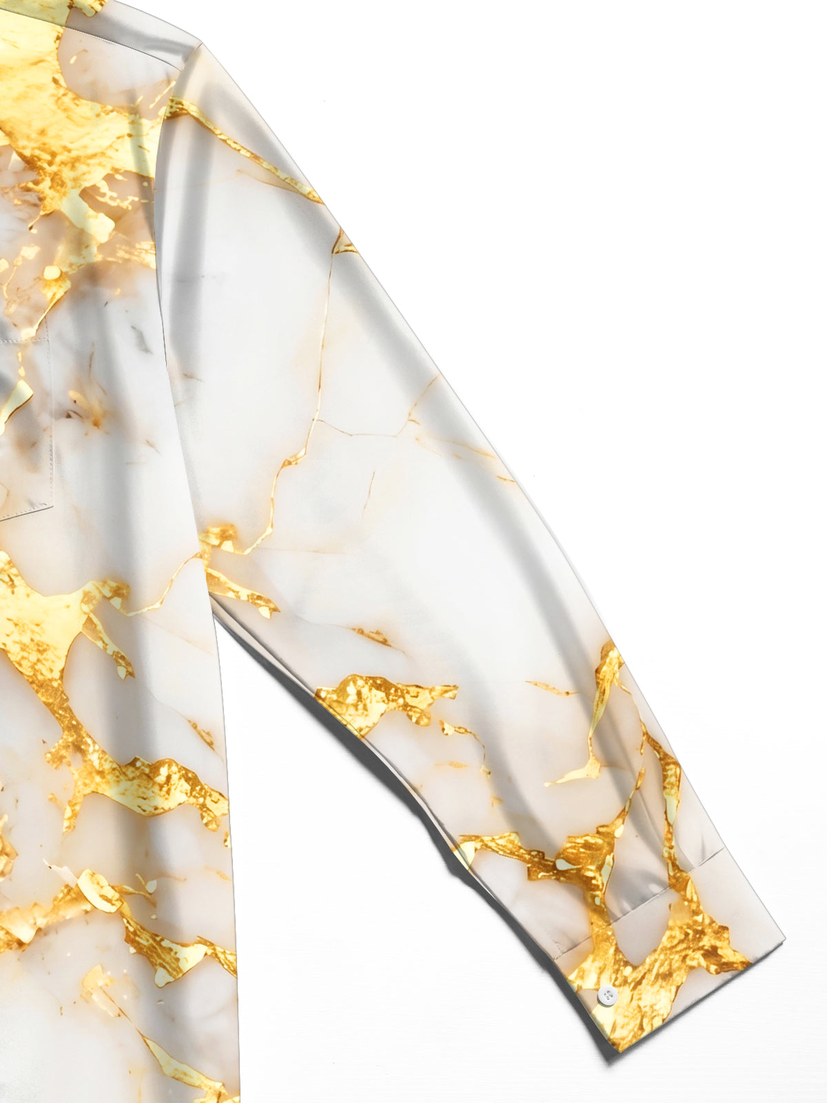 Adaychic Men's Printed White And Gold Marble Texture Print Long Sleeve Shirt with Chest Pocket
