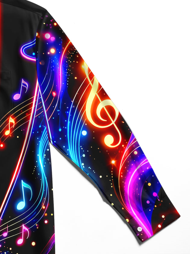 Adaychic Men's Neon Musical Notes And Audio Visualizer Print Long Sleeve Shirt with Chest Pocket