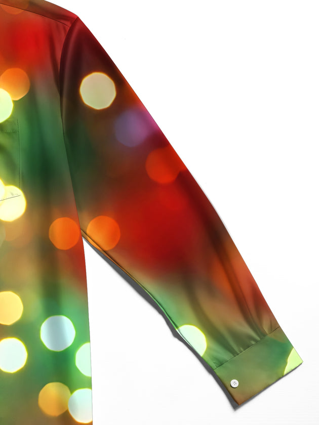 Adaychic Men's Printed Christmas Lights Bokeh Print Long Sleeve Shirt with Chest Pocket