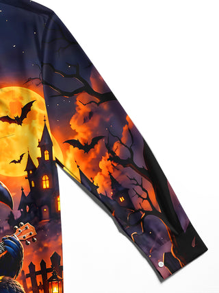 Adaychic Men's Graphic Halloween Toucan Print Long Sleeve Shirt with Chest Pocket