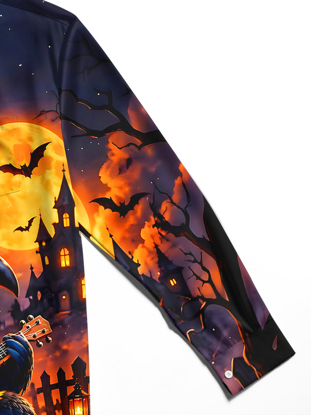 Adaychic Men's Graphic Halloween Toucan Print Long Sleeve Shirt with Chest Pocket