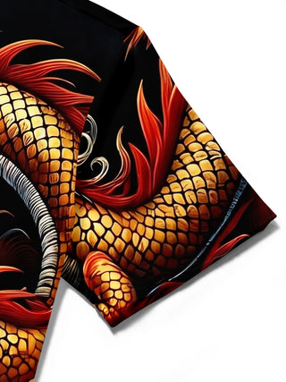 Adaychic Men's Hawaiian Chinese Dragon Print Short Sleeve Shirt with Chest Pocket