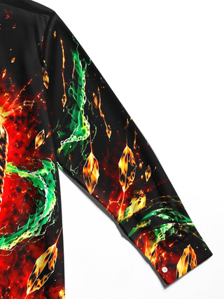 Adaychic Men's Long Sleeve Shirt - Vintage Microphone With Green Energy And Gold Crystals Print with Chest Pocket