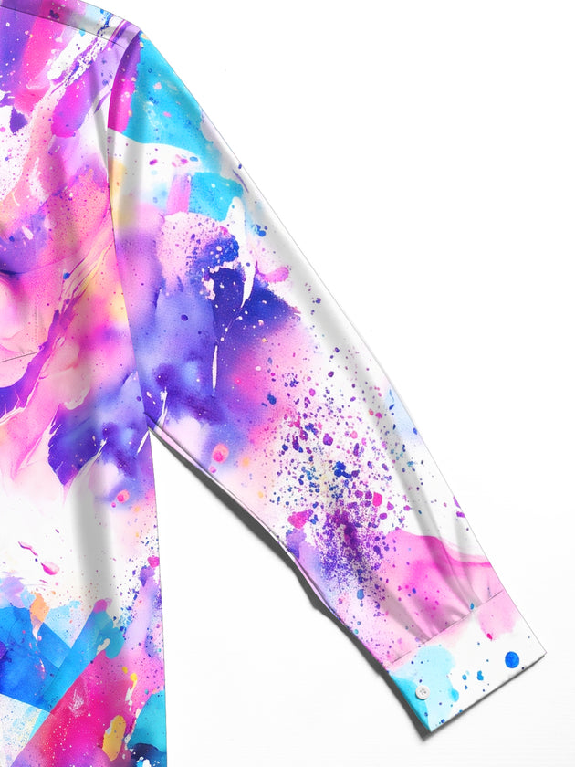 Adaychic Men's Abstract Watercolor Splashes And Swirls Print Long Sleeve Shirt with Chest Pocket