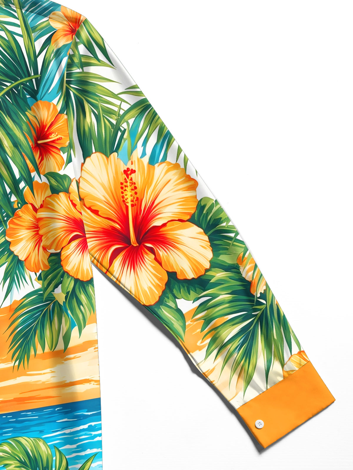 Adaychic Men's Hibiscus Flowers And Palm Leaves Print Long Sleeve Shirt with Chest Pocket