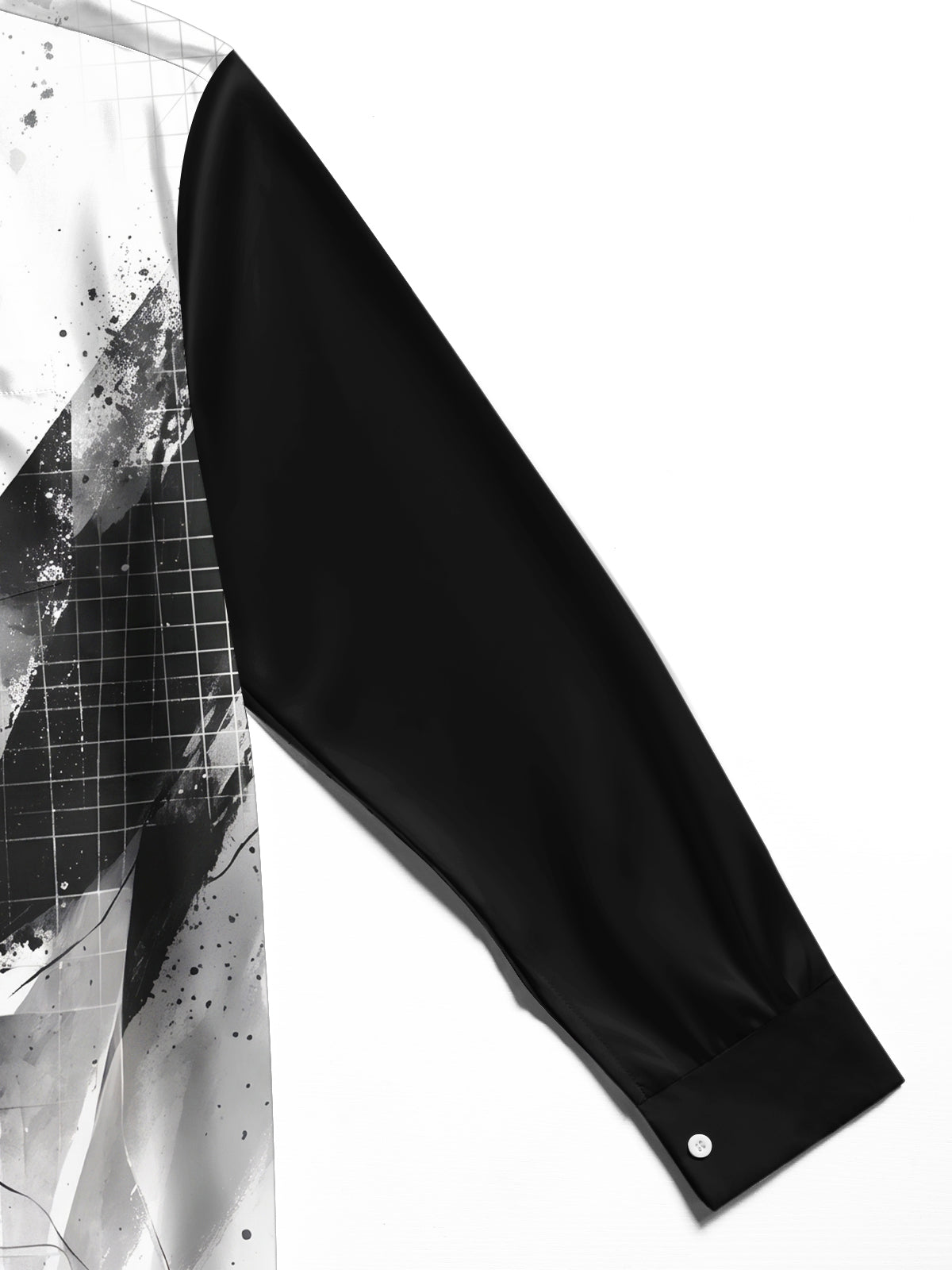 Adaychic Men's Long Sleeve Shirt - Abstract Black And White Ink Splatter With Geometric Grid Print with Chest Pocket