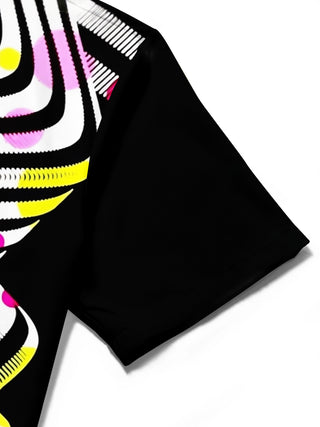 Adaychic Men's Printed Abstract Wavy Lines Print Short Sleeve Shirt with Chest Pocket