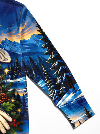 Adaychic Men's Long Sleeve Stand Collar Shirt - Golf Equipment And Christmas Ornaments Print