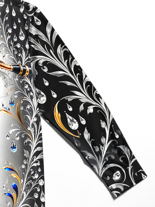 Adaychic Men's Graphic Saxophone And Floral Diamond Pattern Long Sleeve Shirt with Chest Pocket