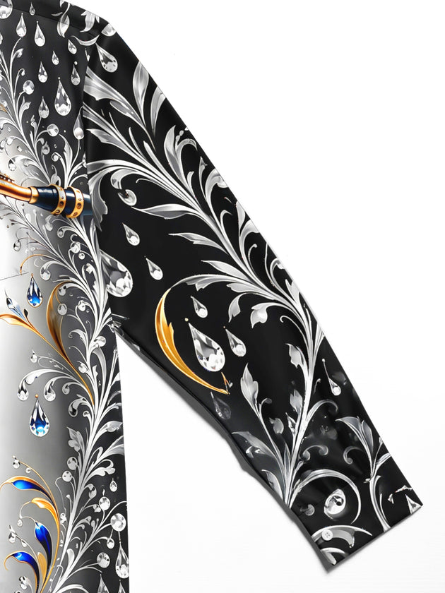 Adaychic Men's Graphic Saxophone And Floral Diamond Pattern Long Sleeve Shirt with Chest Pocket