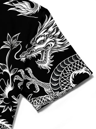 Adaychic Men's Hawaiian Chinese Dragon Print Short Sleeve Shirt with Chest Pocket