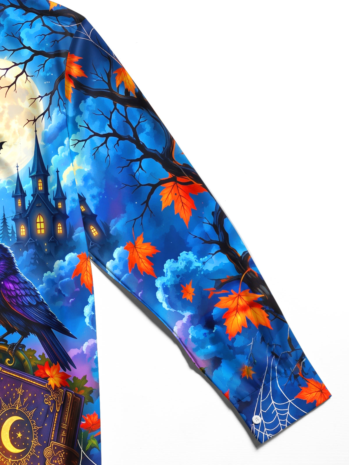 Adaychic Men's Graphic Halloween Cat Print Witch Hat Print Long Sleeve Shirt with Chest Pocket