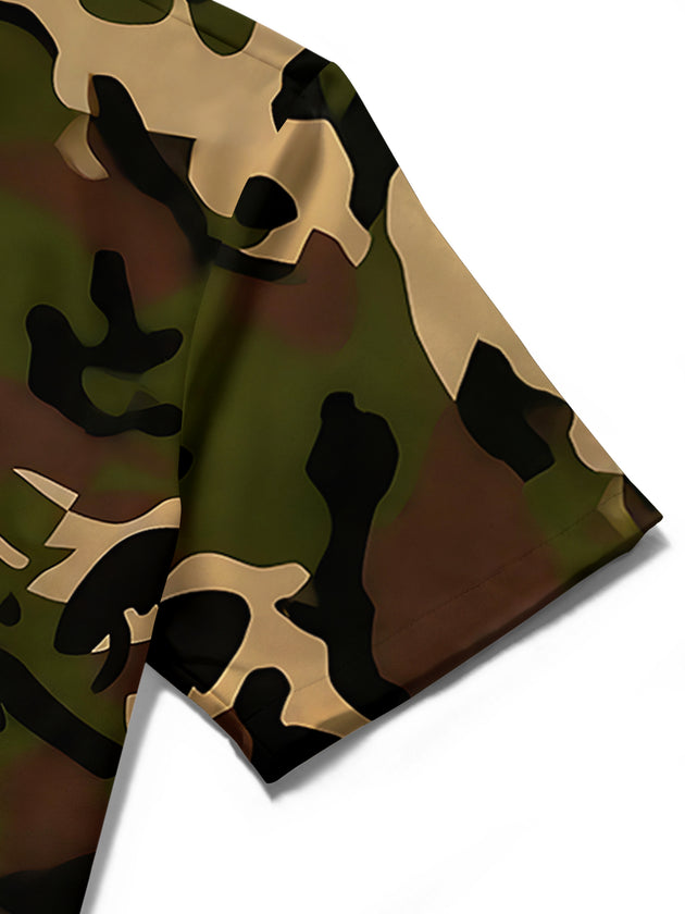 Camouflaged Skull Men's Pocket Short Sleeve Shirts