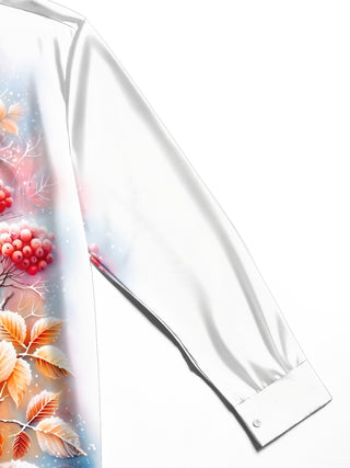 Adaychic Men's Printed Winter Birds Print Long Sleeve Shirt with Chest Pocket