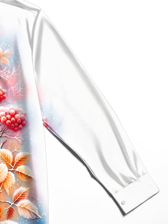 Adaychic Men's Printed Winter Birds Print Long Sleeve Shirt with Chest Pocket