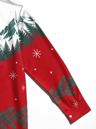 Adaychic Men's Printed Snowy Mountains And Pine Forest Print Long Sleeve Shirt with Chest Pocket