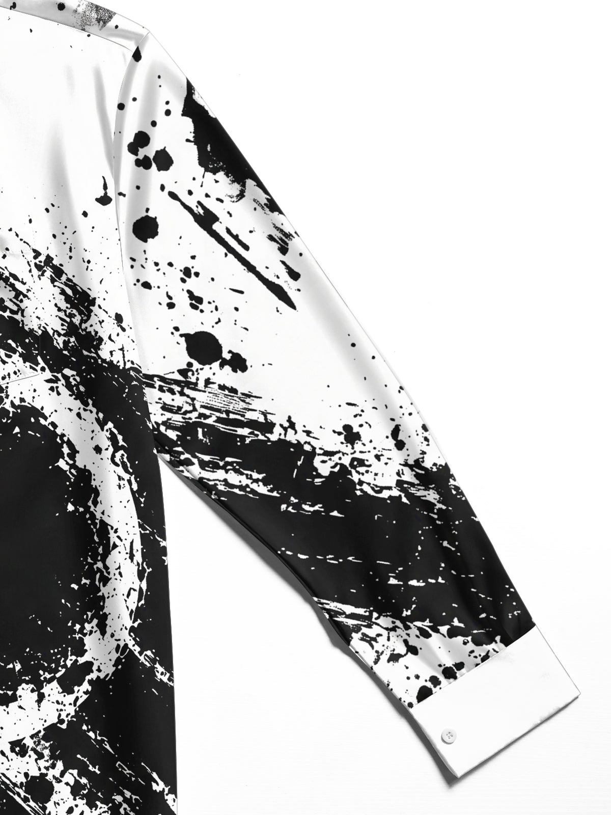 Adaychic Men's Abstract Black And White Ink Splatter Print Long Sleeve Shirt with Chest Pocket