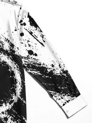 Adaychic Men's Abstract Black And White Ink Splatter Print Long Sleeve Shirt with Chest Pocket