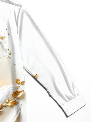 Adaychic Men's Printed Swan Print Butterflies Print Long Sleeve Shirt with Chest Pocket
