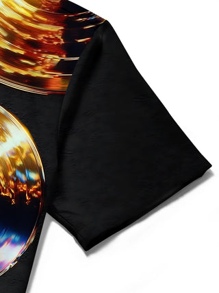 Adaychic Men's Vintage Style Vinyl Records Print Short Sleeve Shirt with Chest Pocket