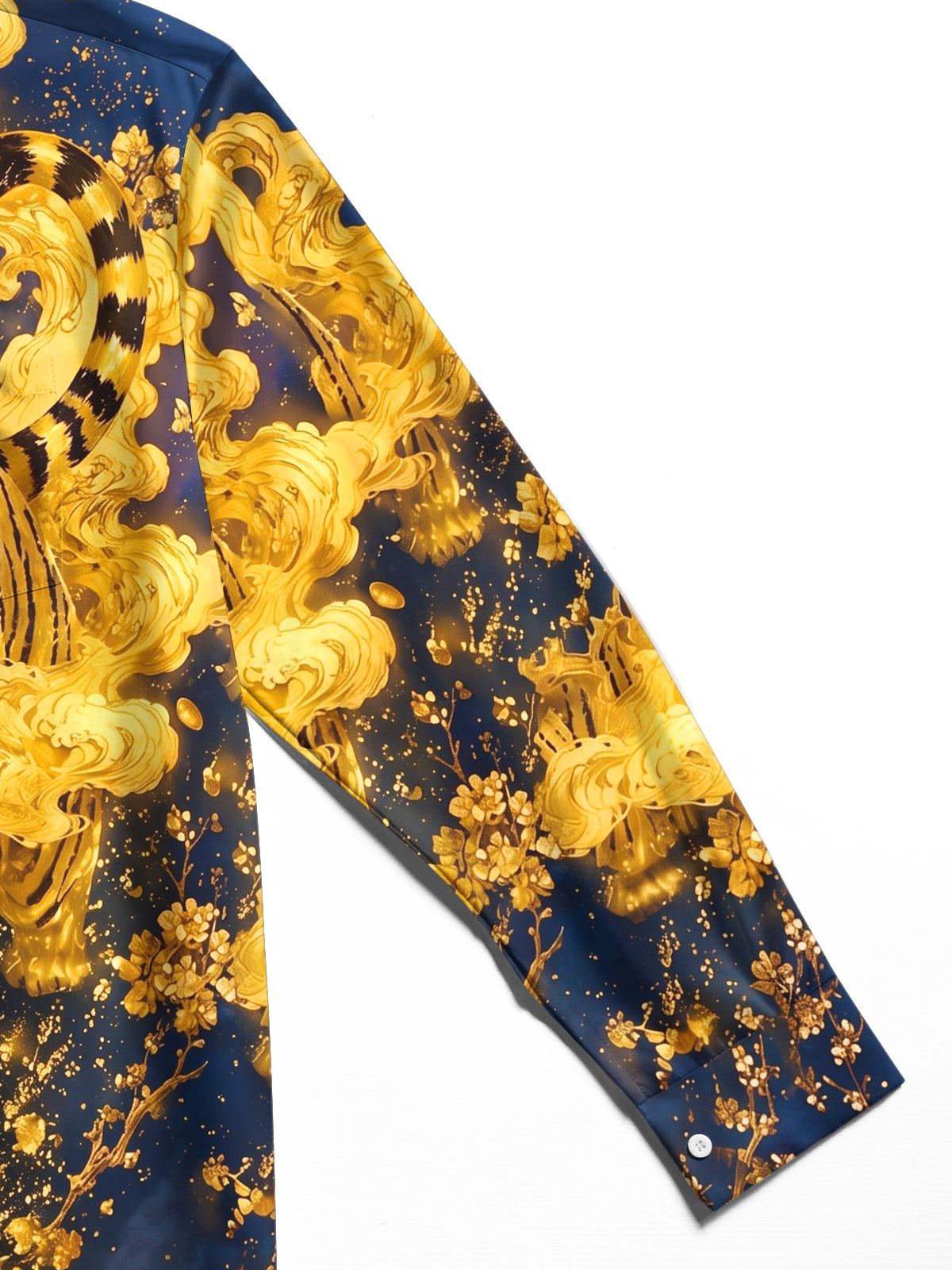 Adaychic Men's Graphic Golden Tiger Print Full Moon Print Long Sleeve Shirt with Chest Pocket