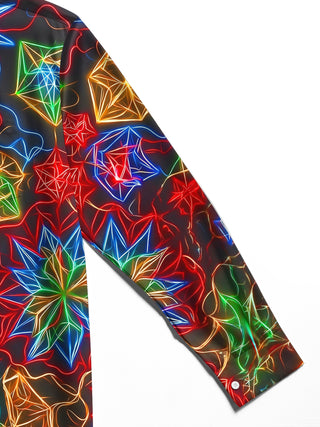 Adaychic Men's Patterned Neon Geometric Snowflakes Print Long Sleeve Shirt with Chest Pocket