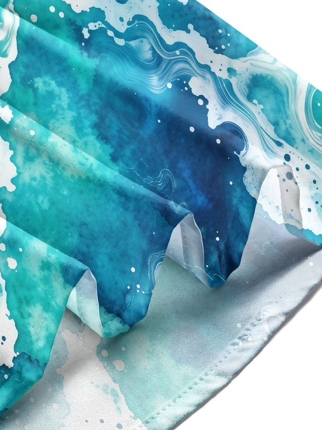 Adaychic Blue Green Ink Wash Fluid Texture Men's Pocket Long Sleeve Shirts