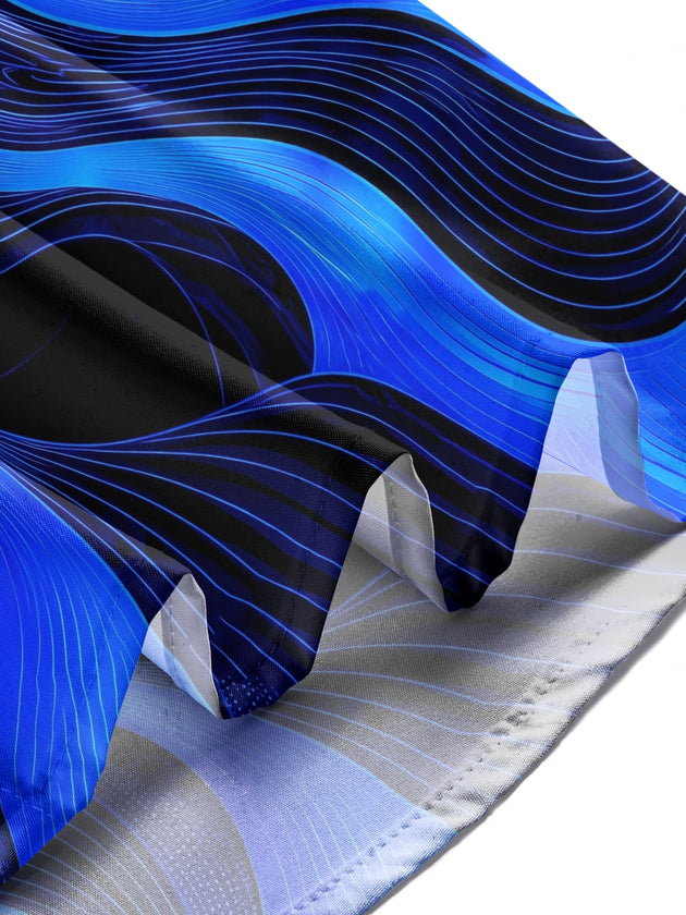 Adaychic Men's Abstract Abstract Blue And Black Swirl Pattern Long Sleeve Shirt with Chest Pocket