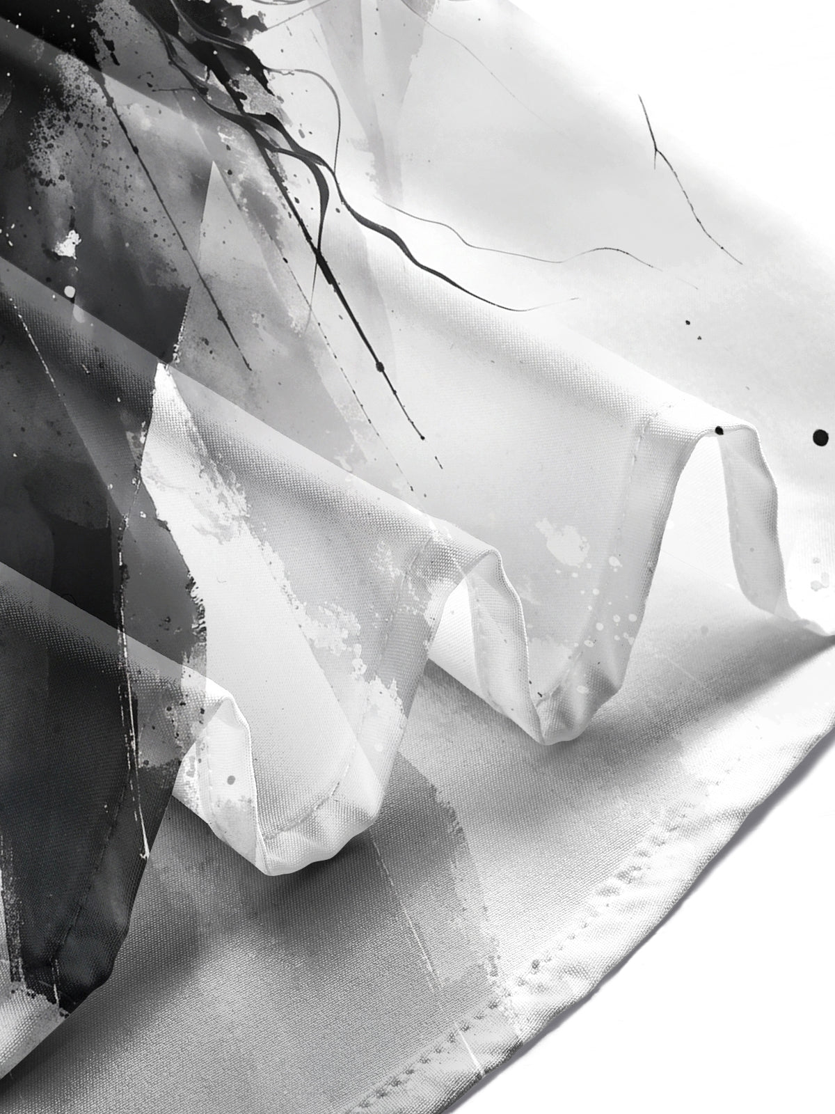 Adaychic Men's Long Sleeve Shirt - Abstract Black And White Ink Splatter With Geometric Grid Print with Chest Pocket