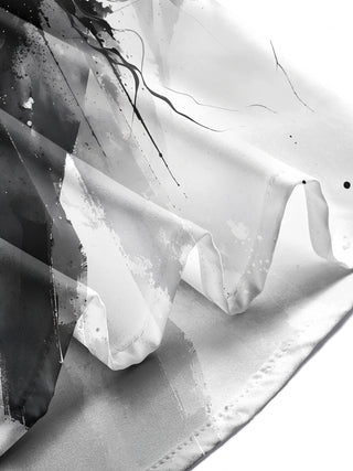 Adaychic Men's Long Sleeve Shirt - Abstract Black And White Ink Splatter With Geometric Grid Print with Chest Pocket