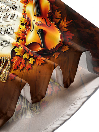 Adaychic Men's Hawaiian Violin Print Autumn Print Long Sleeve Shirt with Chest Pocket