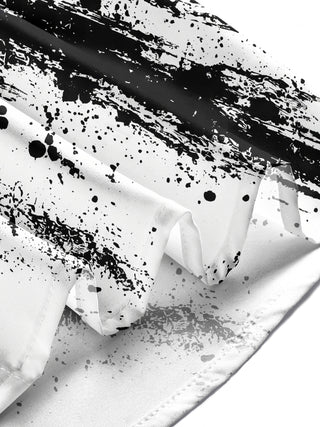Adaychic Men's Abstract Black And White Ink Splatter Print Long Sleeve Shirt with Chest Pocket