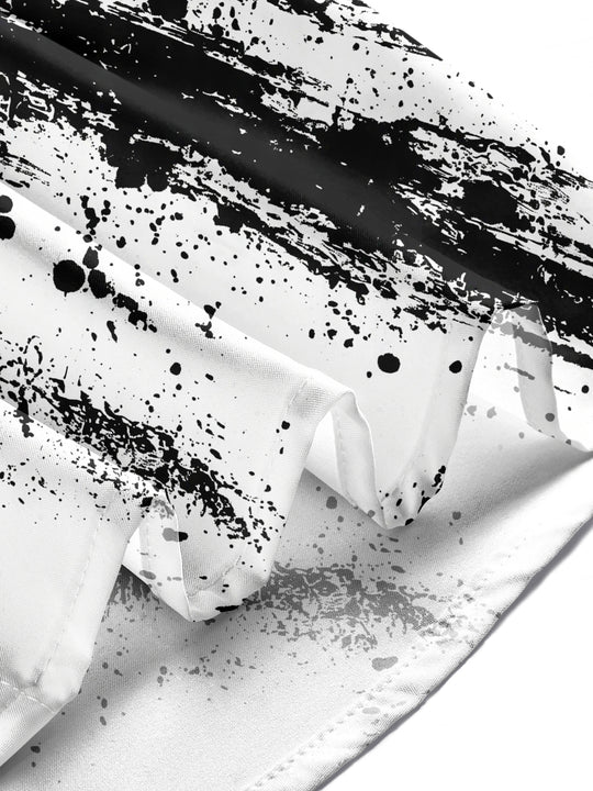 Adaychic Men's Abstract Black And White Ink Splatter Print Long Sleeve Shirt with Chest Pocket