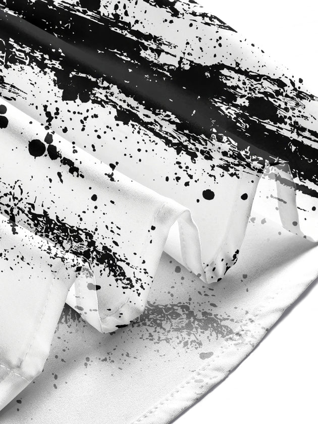 Adaychic Men's Abstract Black And White Ink Splatter Print Long Sleeve Shirt with Chest Pocket