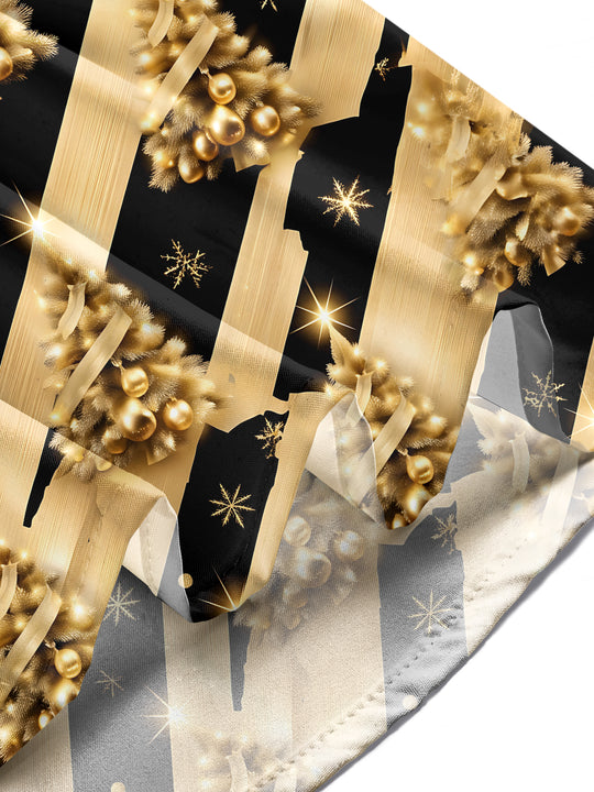 Adaychic Men's Long Sleeve Shirt - Gold Christmas Trees With Ornaments And Snowflakes Print with Chest Pocket