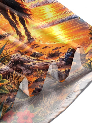 Adaychic Men's Long Sleeve Stand Collar Shirt - Cowboy On Horseback At Beach Sunset Print