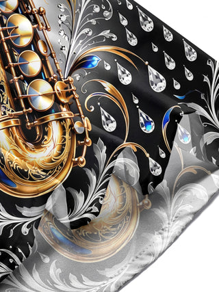 Adaychic Men's Graphic Saxophone And Floral Diamond Pattern Long Sleeve Shirt with Chest Pocket