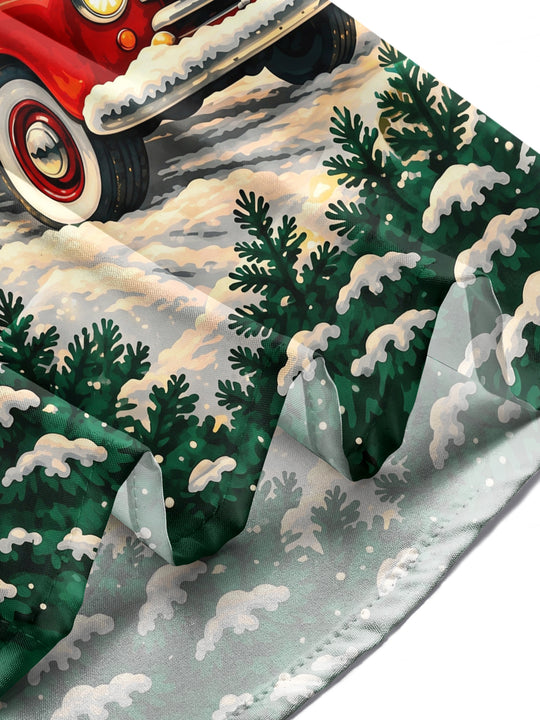 Adaychic Men's Long Sleeve Shirt - Vintage Red Truck With Christmas Tree And Gifts Print with Chest Pocket