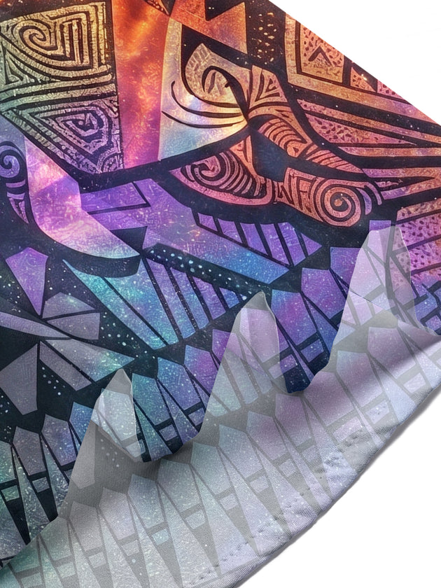 Adaychic Men's Hawaiian Tribal Geometric Pattern Short Sleeve Shirt with Chest Pocket