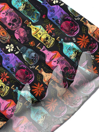Adaychic Men's Hawaiian Skull Bottles Print Floral Pattern Short Sleeve Shirt with Chest Pocket