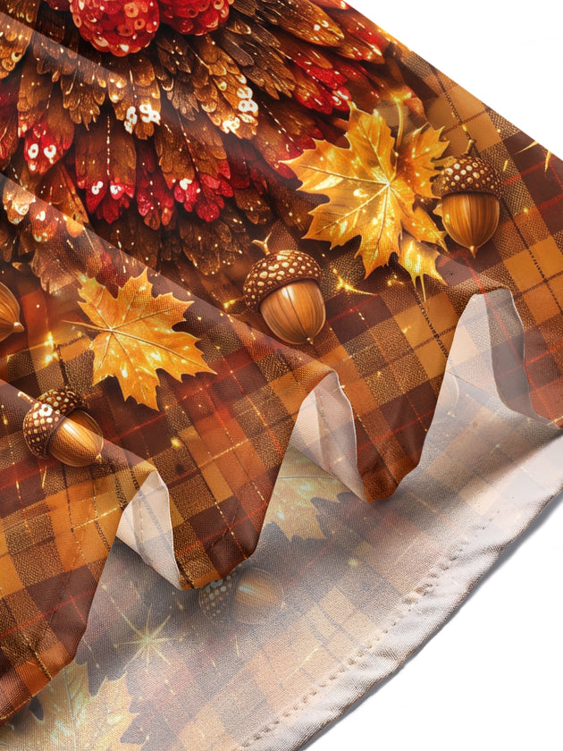 Adaychic Men's Thanksgiving Turkey With Pilgrim Hat Print Long Sleeve Shirt with Chest Pocket