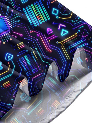 Adaychic Men's Retro Neon Circuit Board And Robot Icons Print Long Sleeve Shirt with Chest Pocket