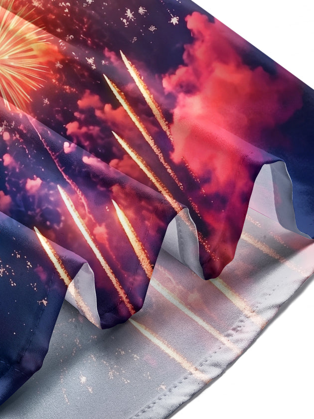 Adaychic Men's Printed Fireworks Display Print Long Sleeve Shirt with Chest Pocket