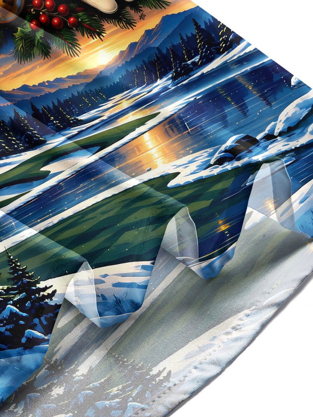 Adaychic Men's Long Sleeve Stand Collar Shirt - Golf Equipment And Christmas Ornaments Print
