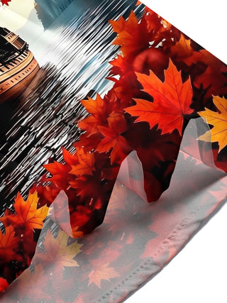 Adaychic Men's Hawaiian Autumn Maple Leaves Print Short Sleeve Shirt with Chest Pocket