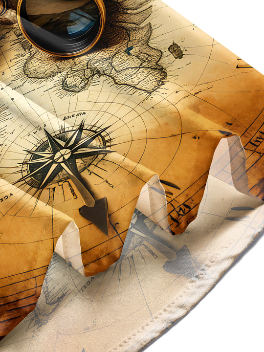 Adaychic Men's Vintage Style Vintage Map Print Long Sleeve Shirt with Chest Pocket