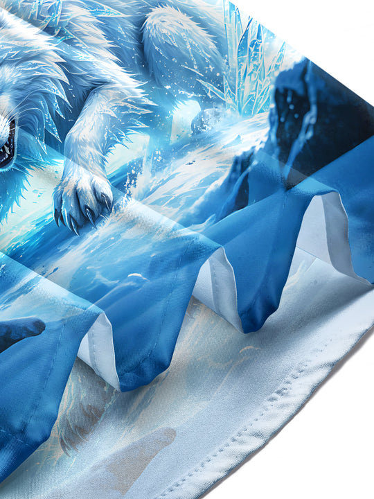 Adaychic Men's Graphic Ice Eagle Print Snow Wolf Print Long Sleeve Shirt with Chest Pocket