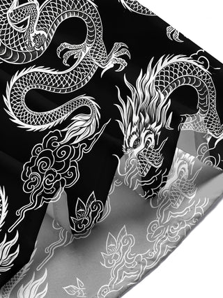 Adaychic Men's Hawaiian Chinese Dragon Print Short Sleeve Shirt with Chest Pocket