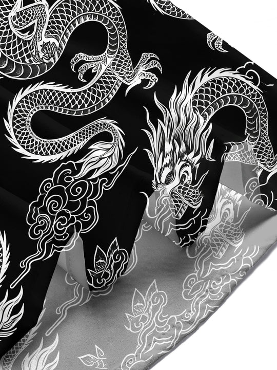 Adaychic Men's Hawaiian Chinese Dragon Print Short Sleeve Shirt with Chest Pocket