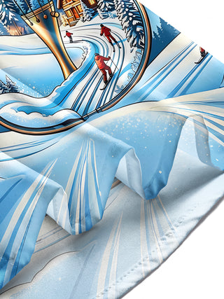 Adaychic Men's Graphic Violin Winter Snowscape Print Long Sleeve Shirt with Chest Pocket